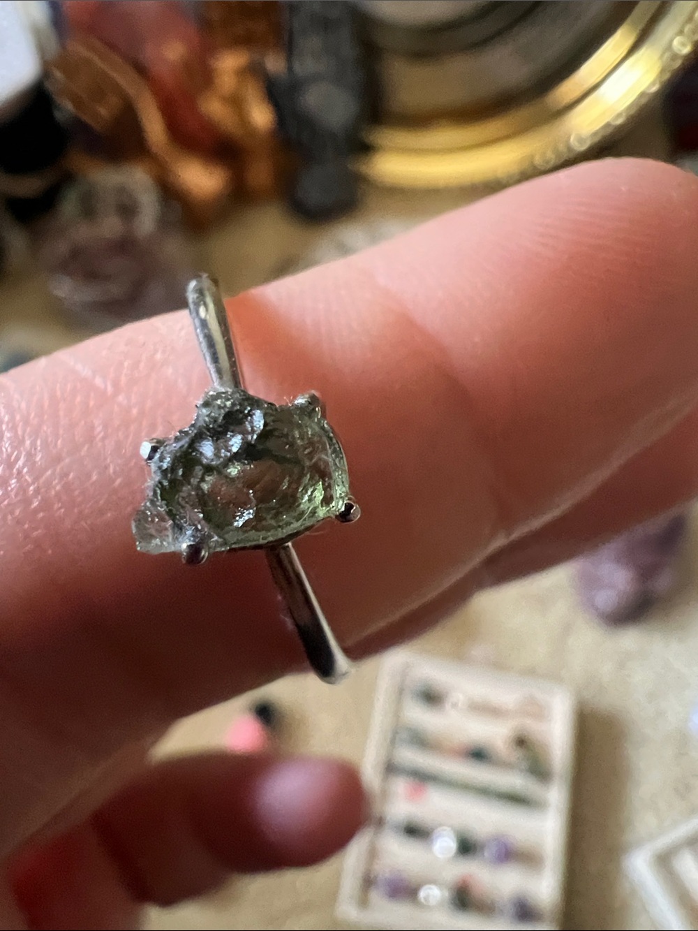 Moldavite Sterling Silver Ring - Adjustable